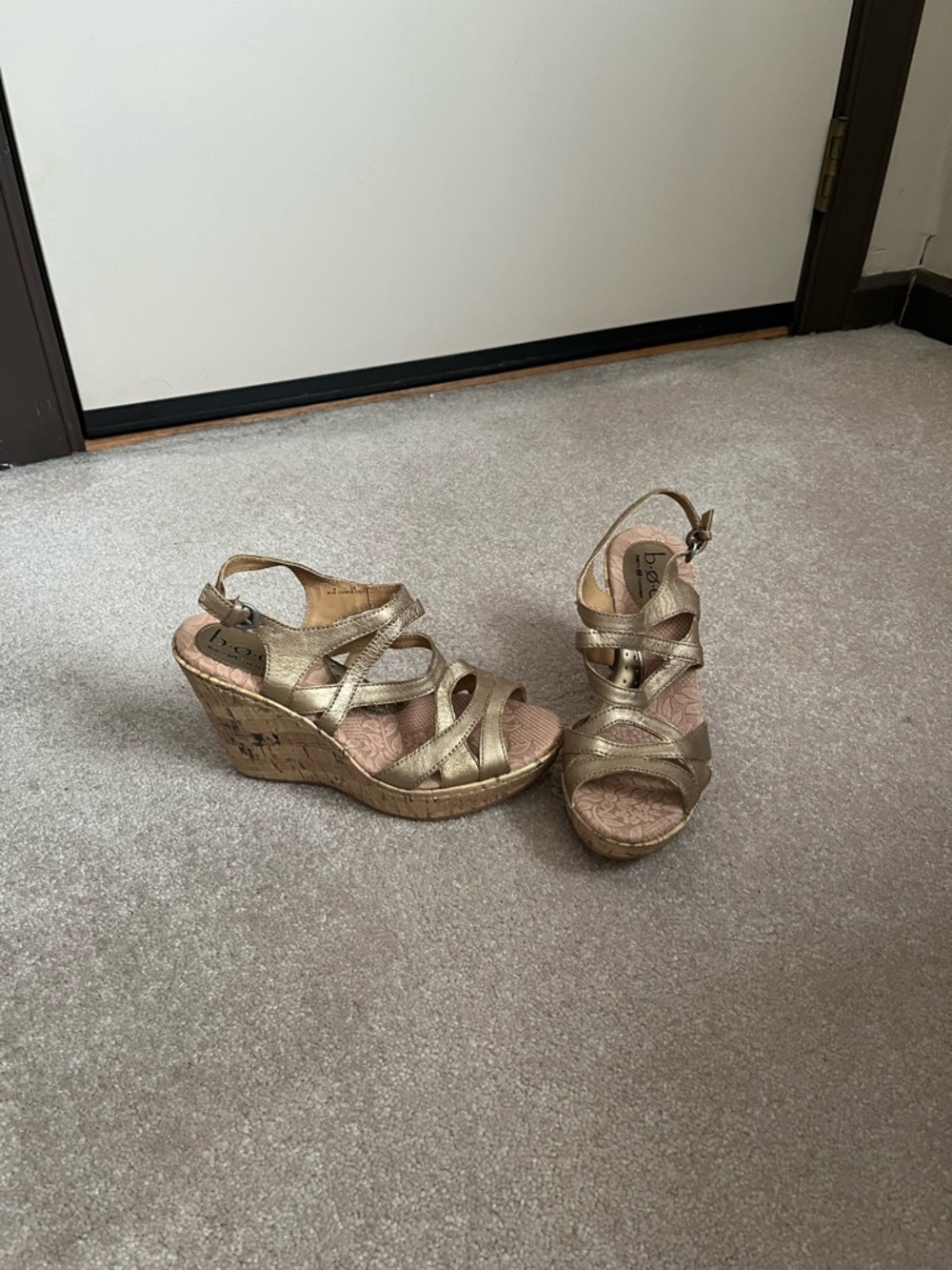b.o.c. Metallic Gold Cork Wedge Sandals